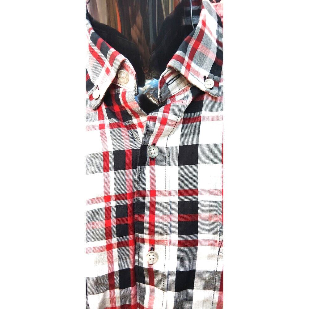 Club Room Mens Regular Fit Plaid Flannel Button Down Shirt Red Black White M